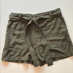 a new day olive green high rise belted shorts front pockets elastic back Large